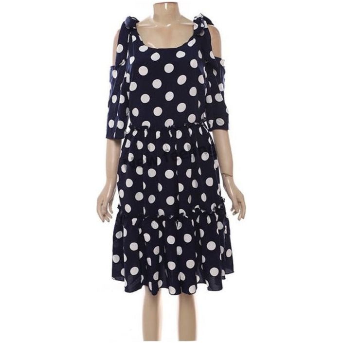 Cut off The Shoulder Polka Dots Dress