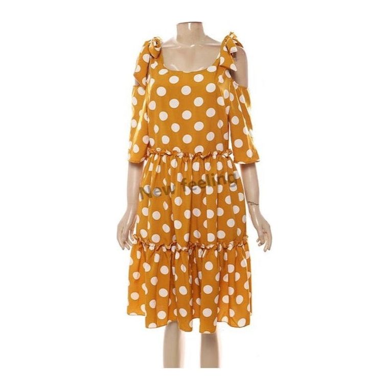 Cut off The Shoulder Polka Dots Dress
