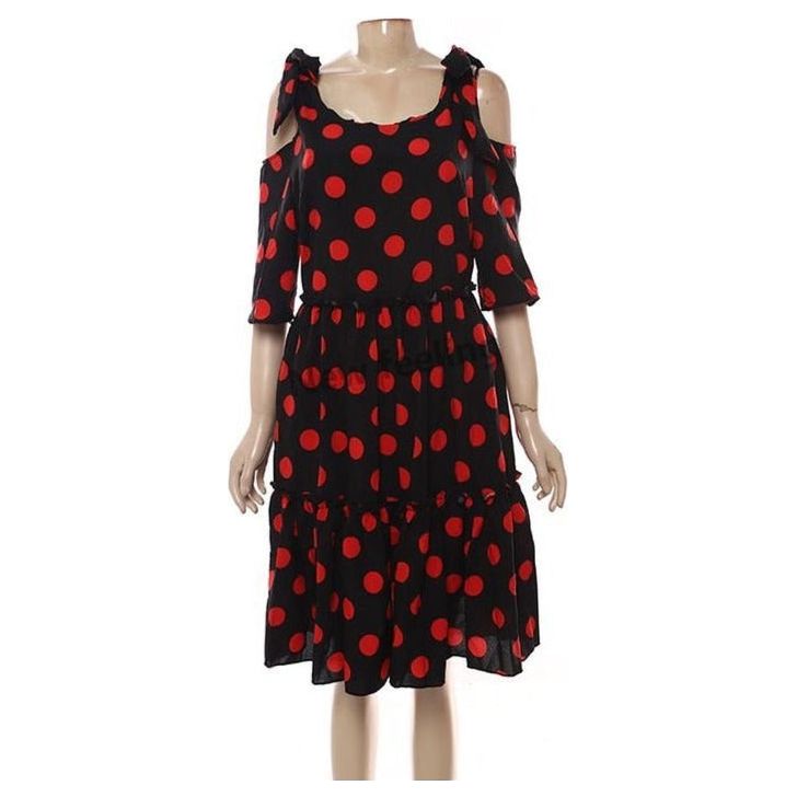 Cut off The Shoulder Polka Dots Dress