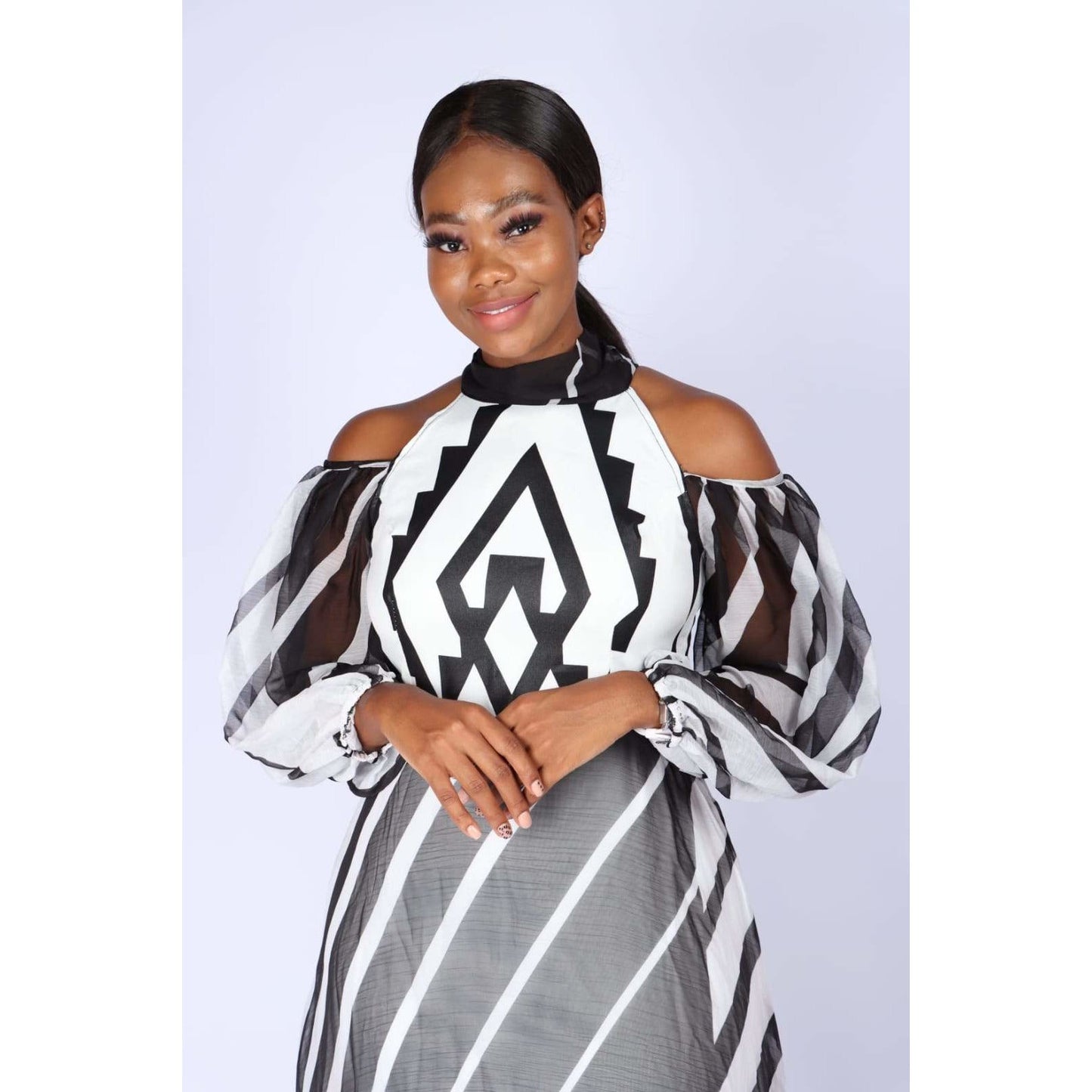 Cut off The Shoulder Irregular Striped Dress