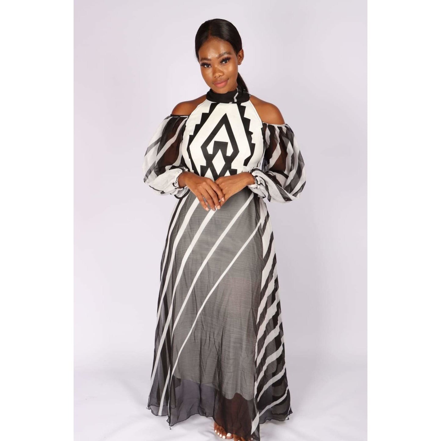 Cut off The Shoulder Irregular Striped Dress