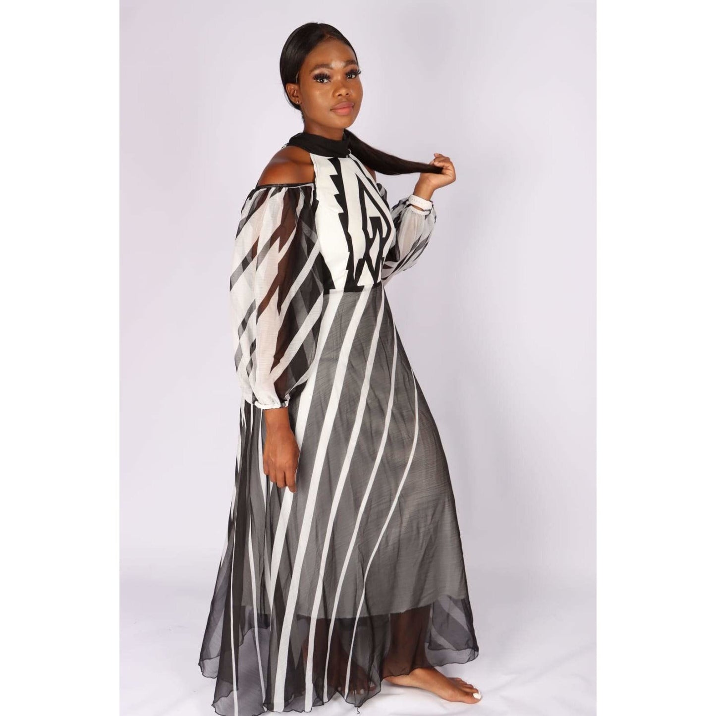 Cut off The Shoulder Irregular Striped Dress