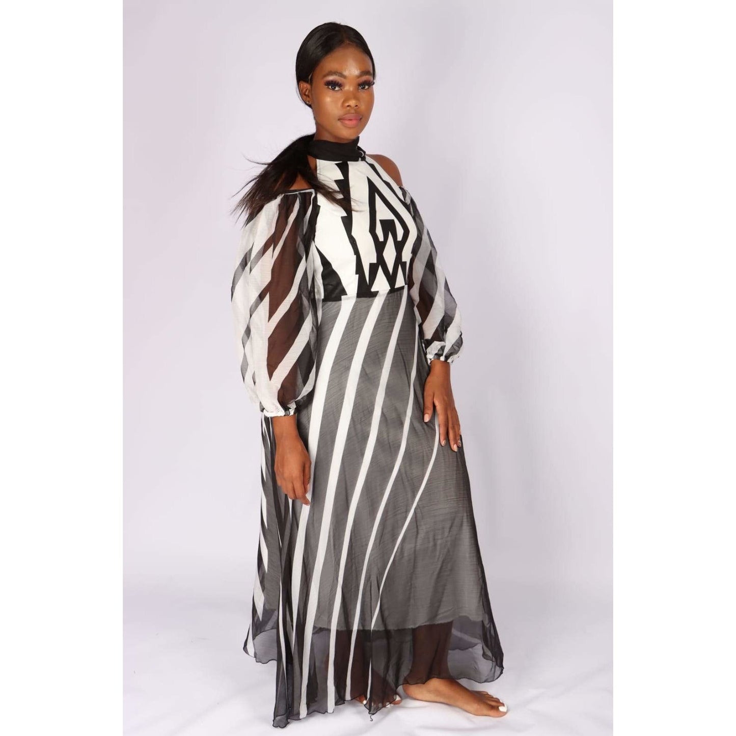 Cut off The Shoulder Irregular Striped Dress