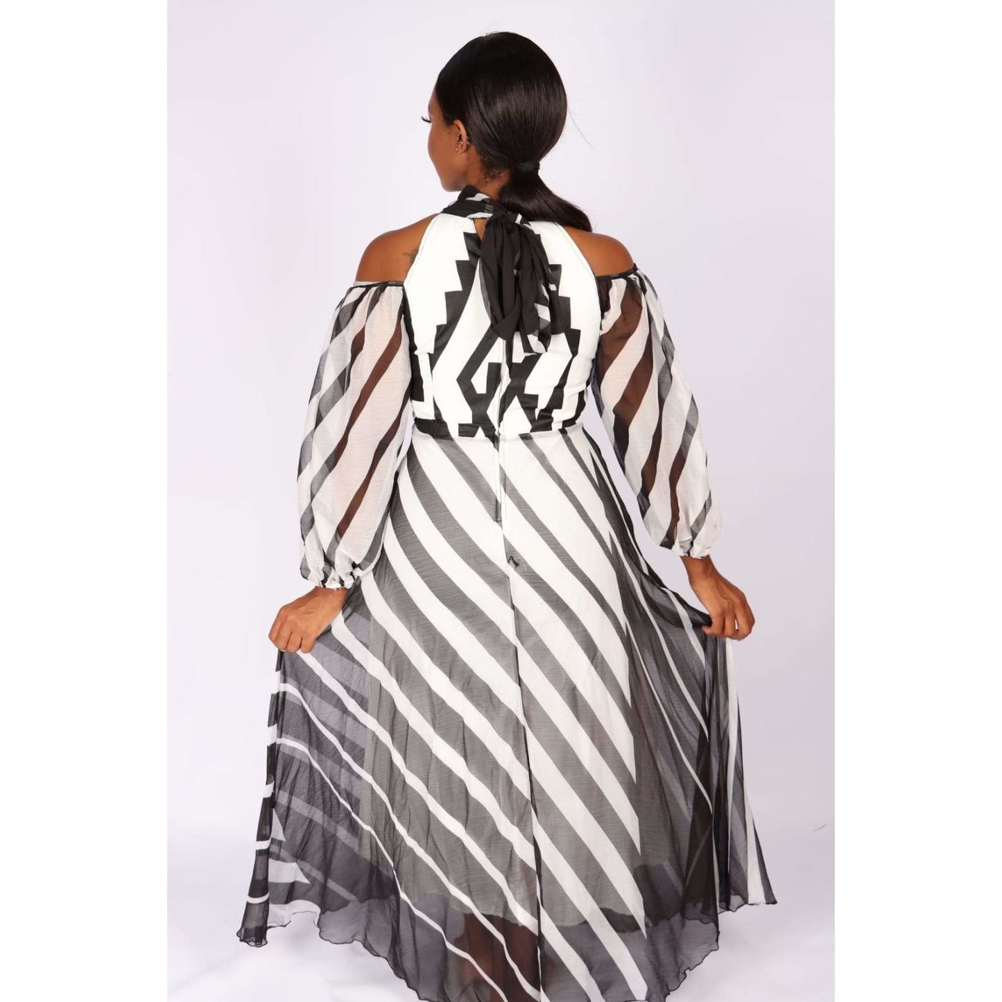 Cut off The Shoulder Irregular Striped Dress