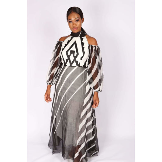 Cut off The Shoulder Irregular Striped Dress