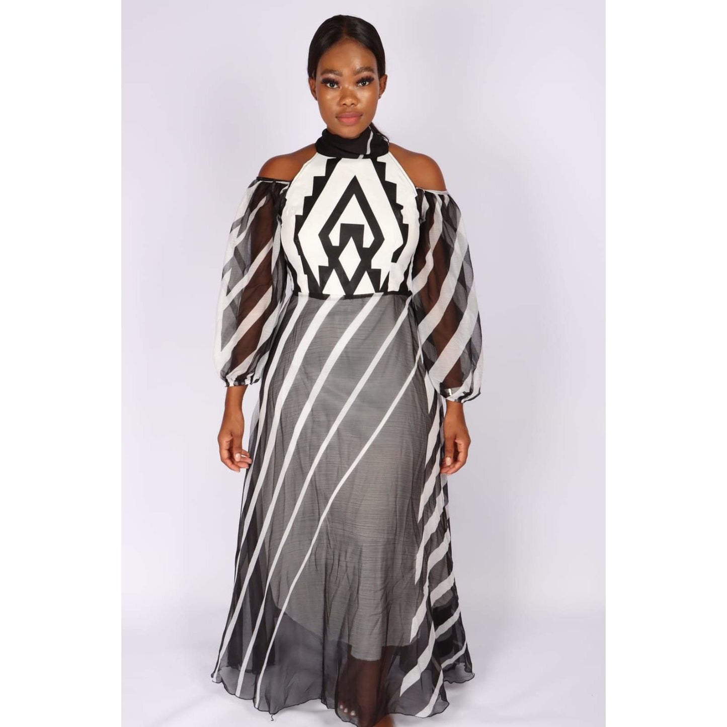 Cut off The Shoulder Irregular Striped Dress