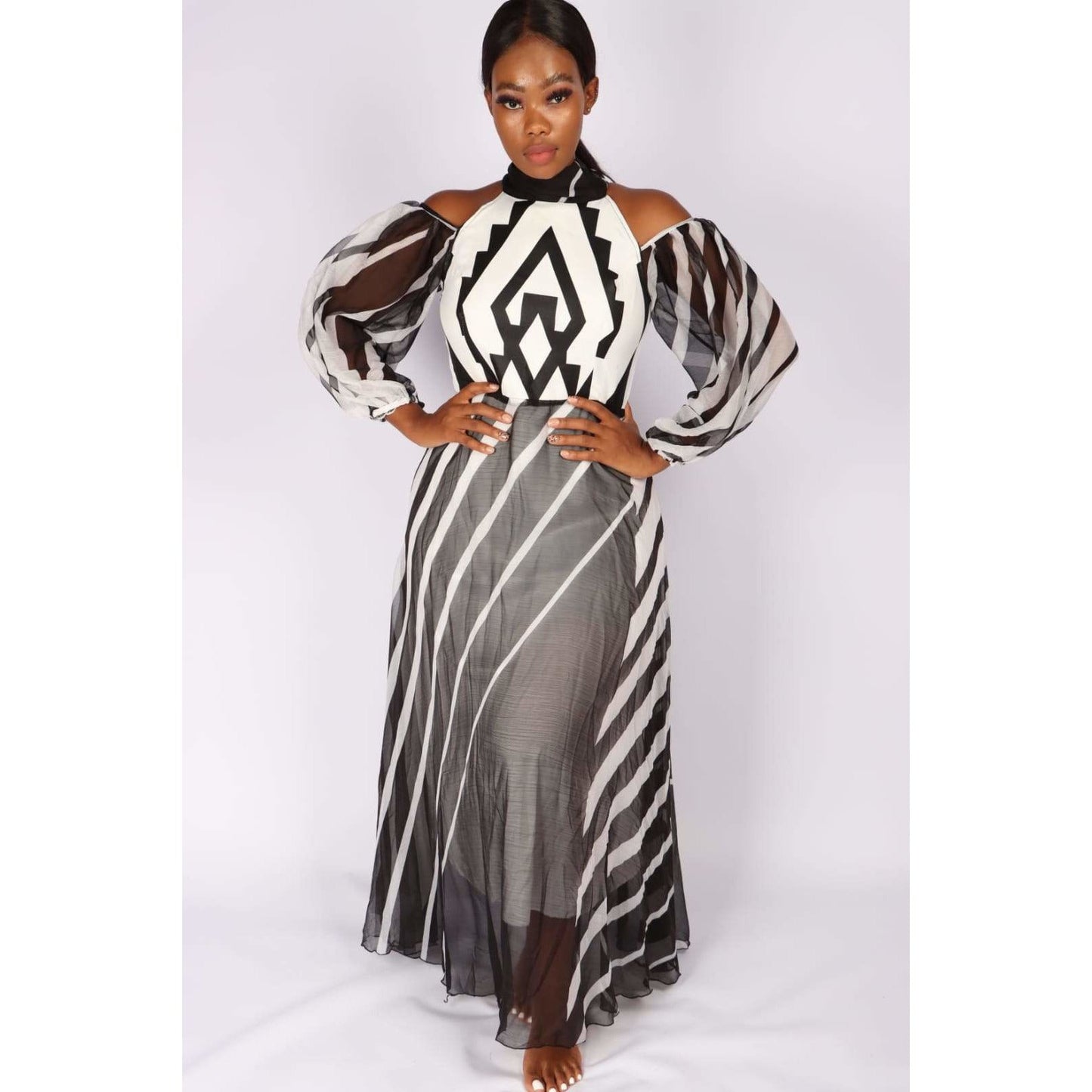 Cut off The Shoulder Irregular Striped Dress