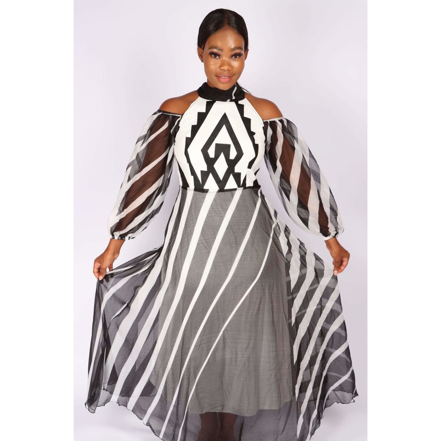 Cut off The Shoulder Irregular Striped Dress