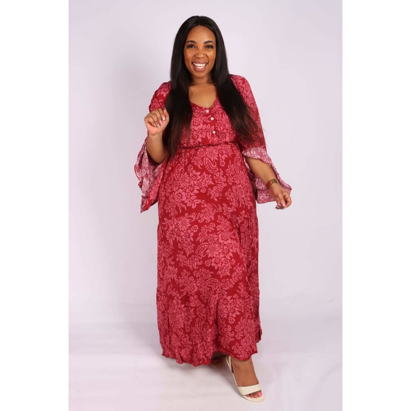 V-Neck Long sleeve Maxi Dress 