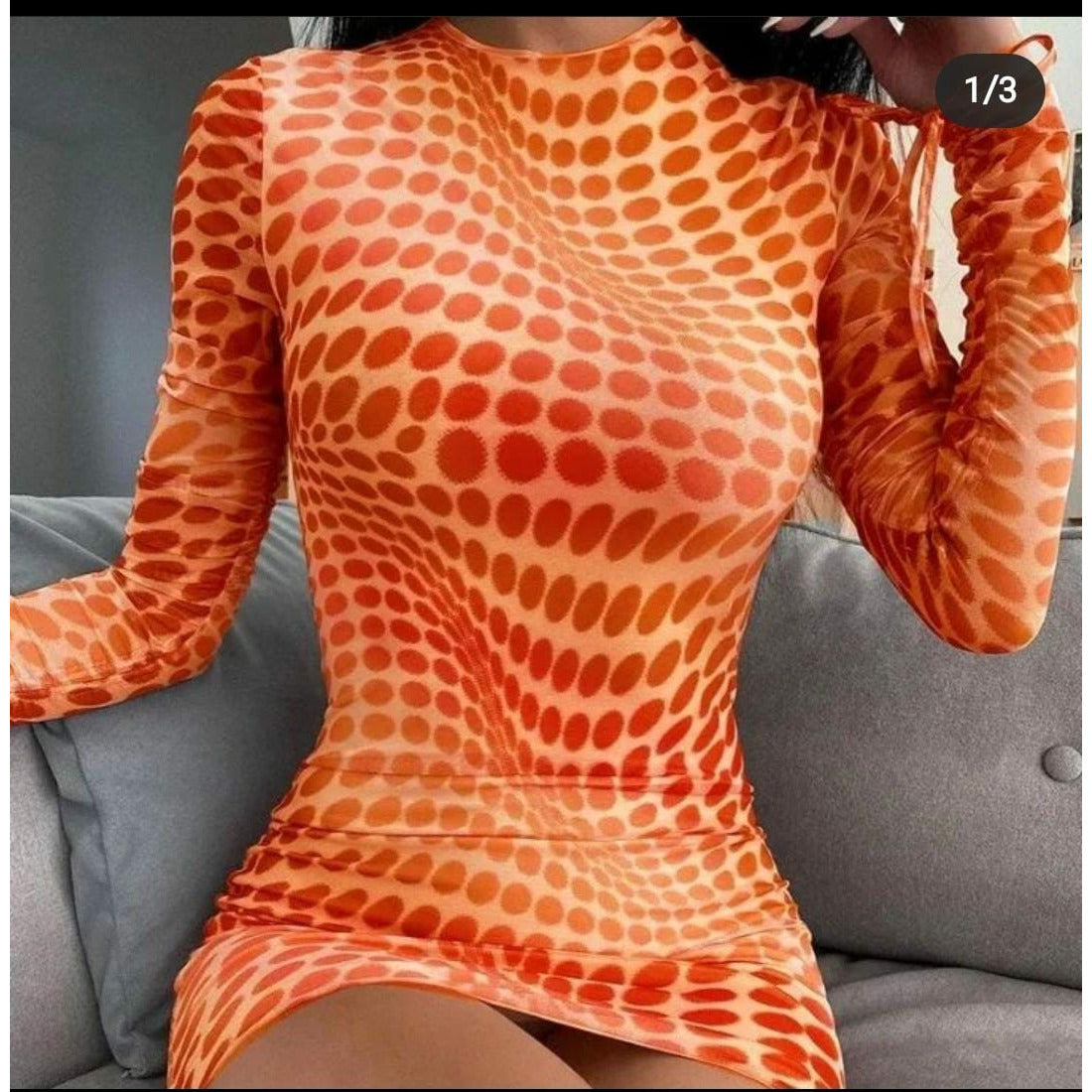 Polka Dot Sexy Long Sleeves O Neck Dress