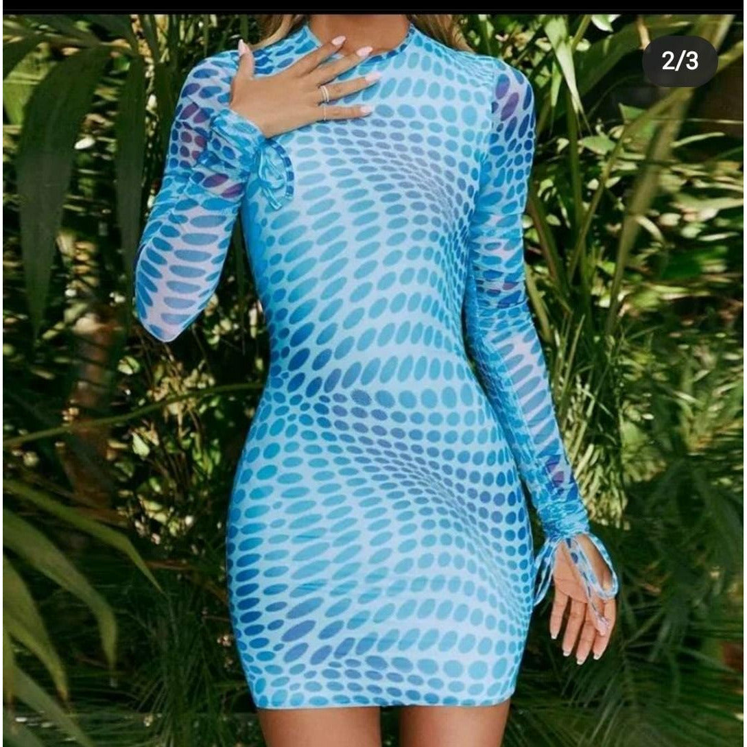 Polka Dot Sexy Long Sleeves O Neck Dress