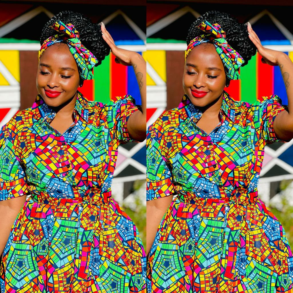 Deep V-Neck 3 Quarter Sleeve Ankara Dress