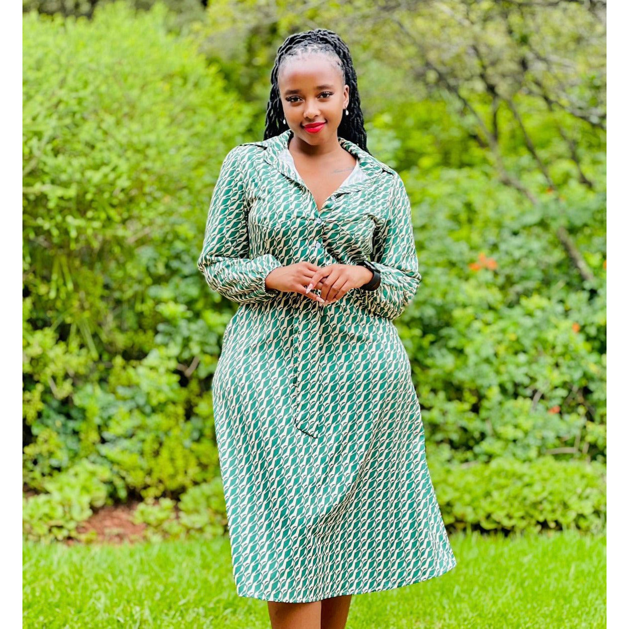 Geometric Printed Shirt Maxi Dress