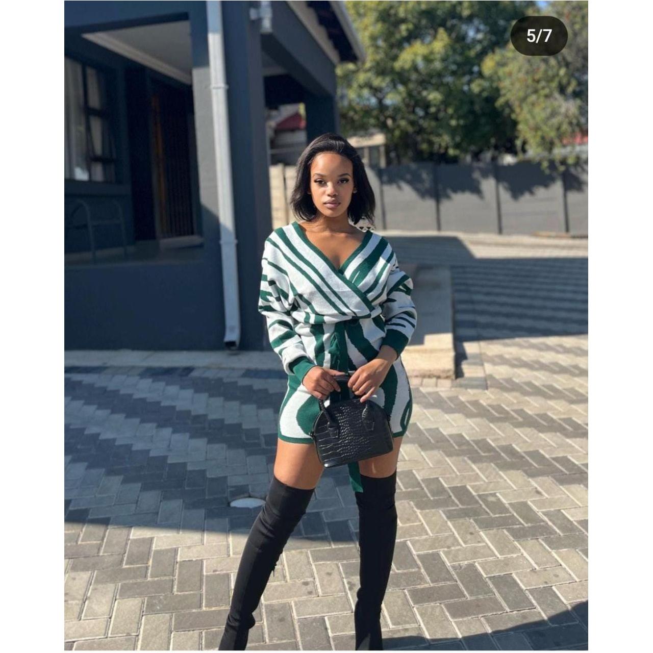 Striped V-Neck Mini Dress