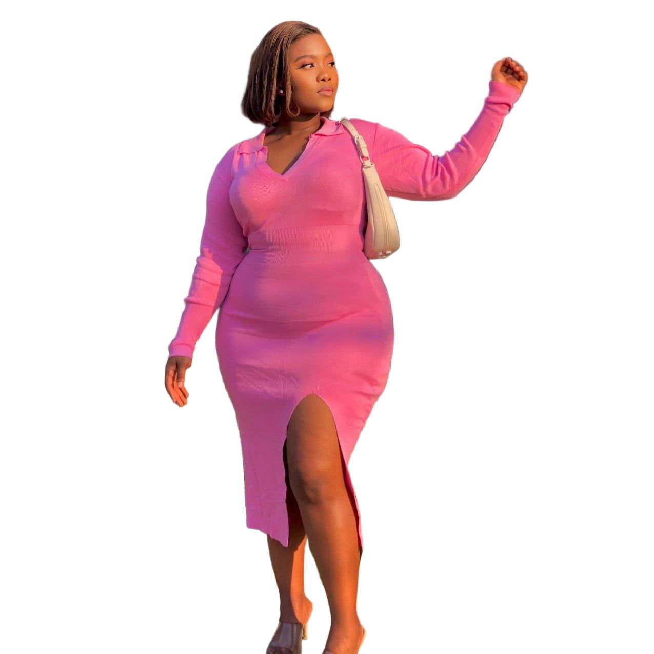 V-Neck Long Sleeve Dress