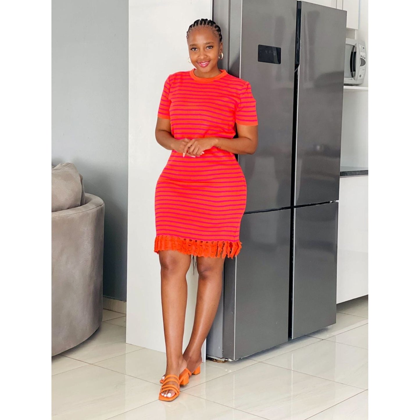 Striped Short Sleeve Dress