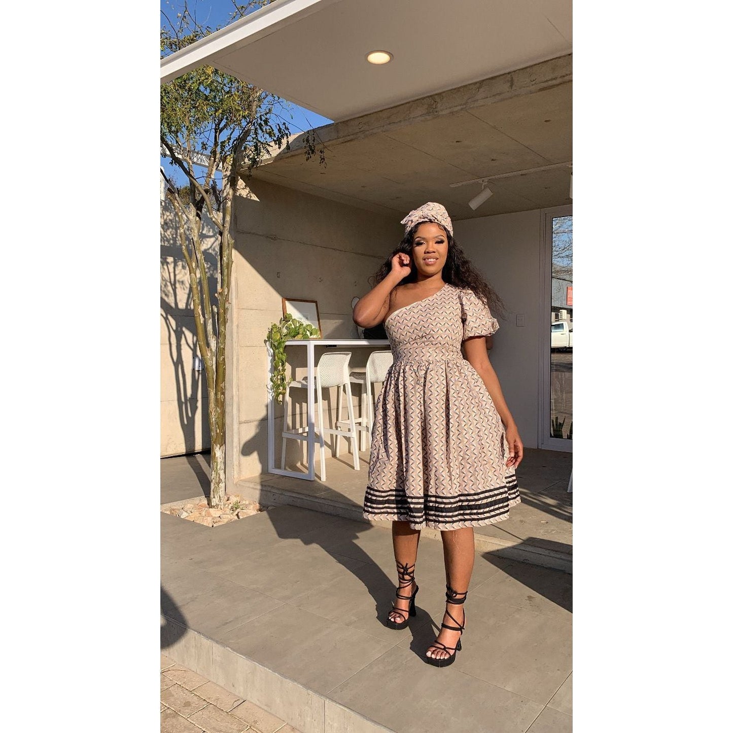 One Hand cold Shoulder Mini Ankara Dress