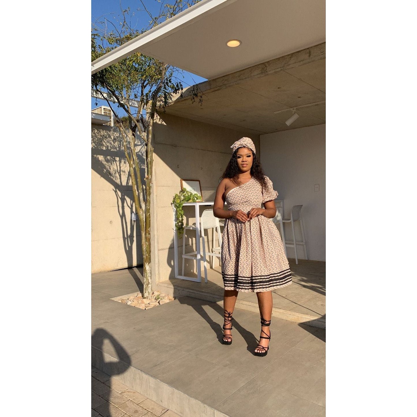 One Hand cold Shoulder Mini Ankara Dress