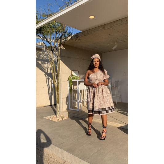 One Hand cold Shoulder Mini Ankara Dress