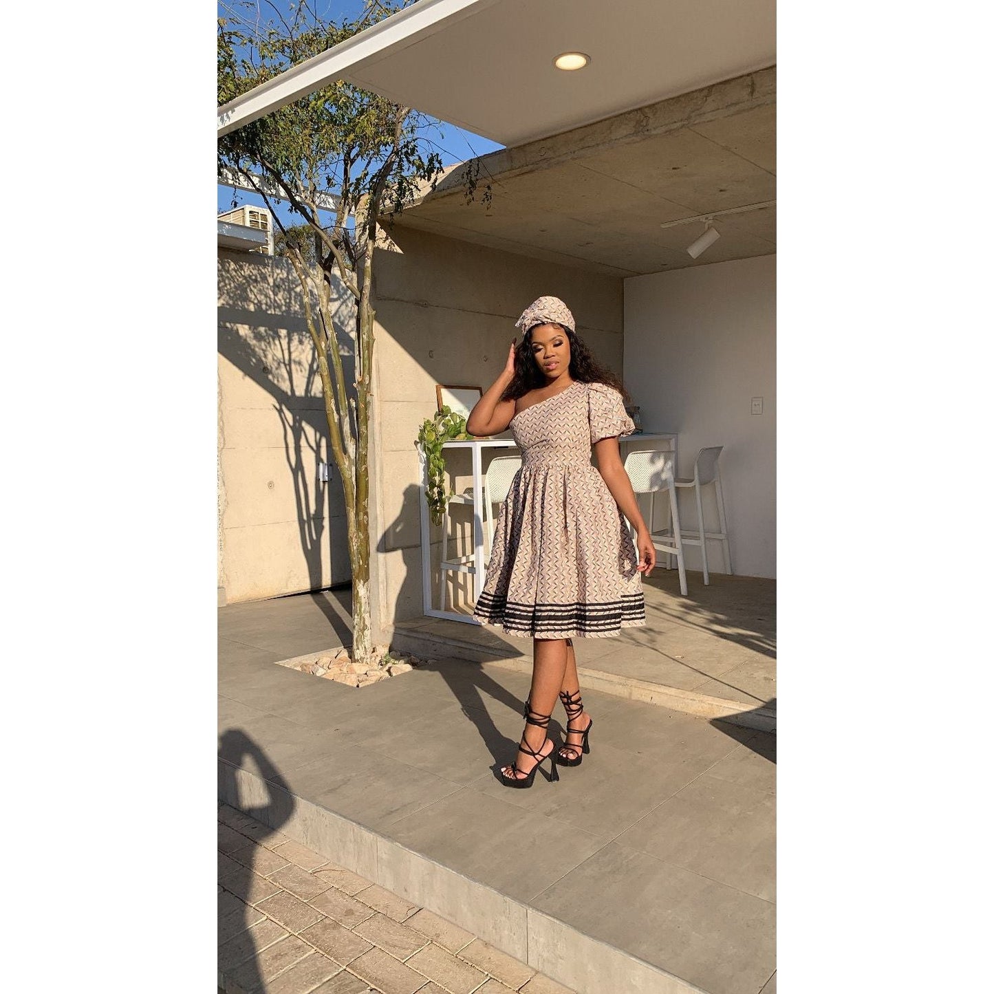 One Hand cold Shoulder Mini Ankara Dress