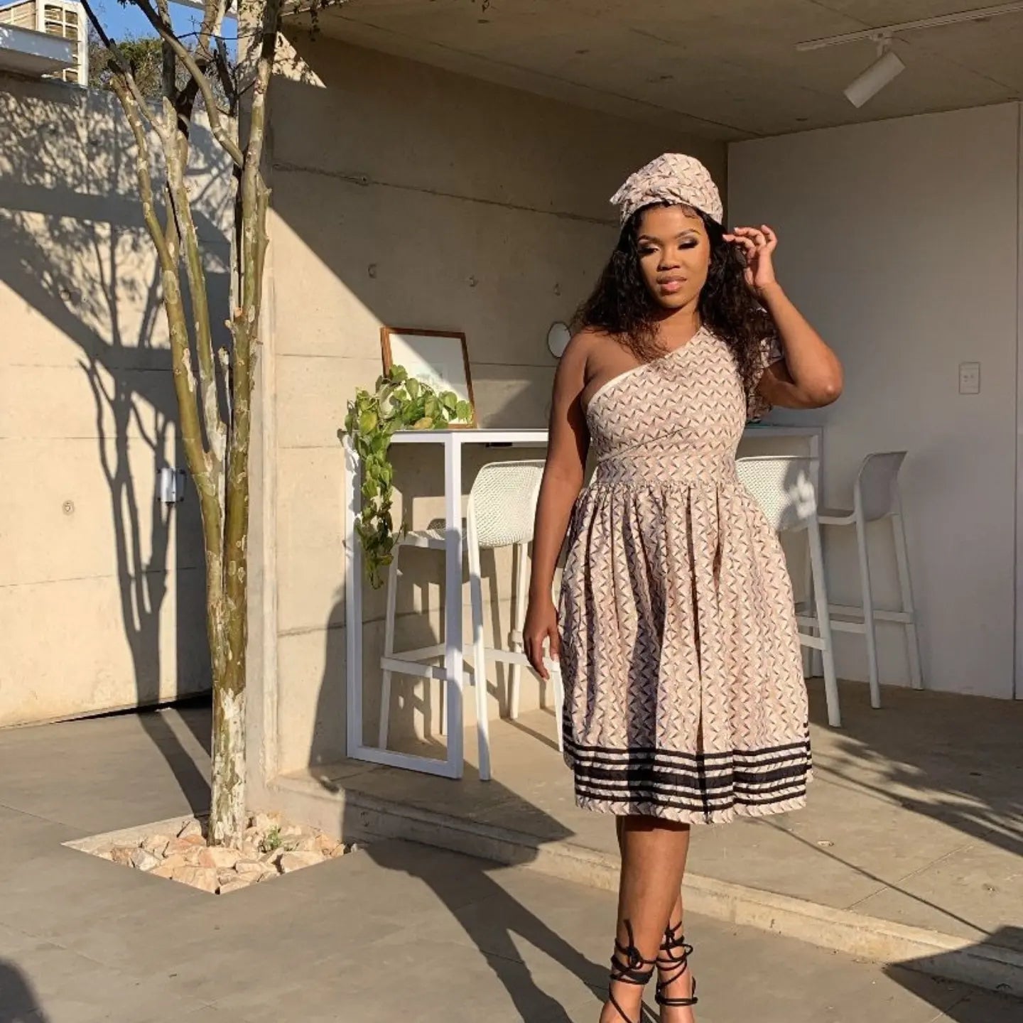 One Hand cold Shoulder Mini Ankara Dress