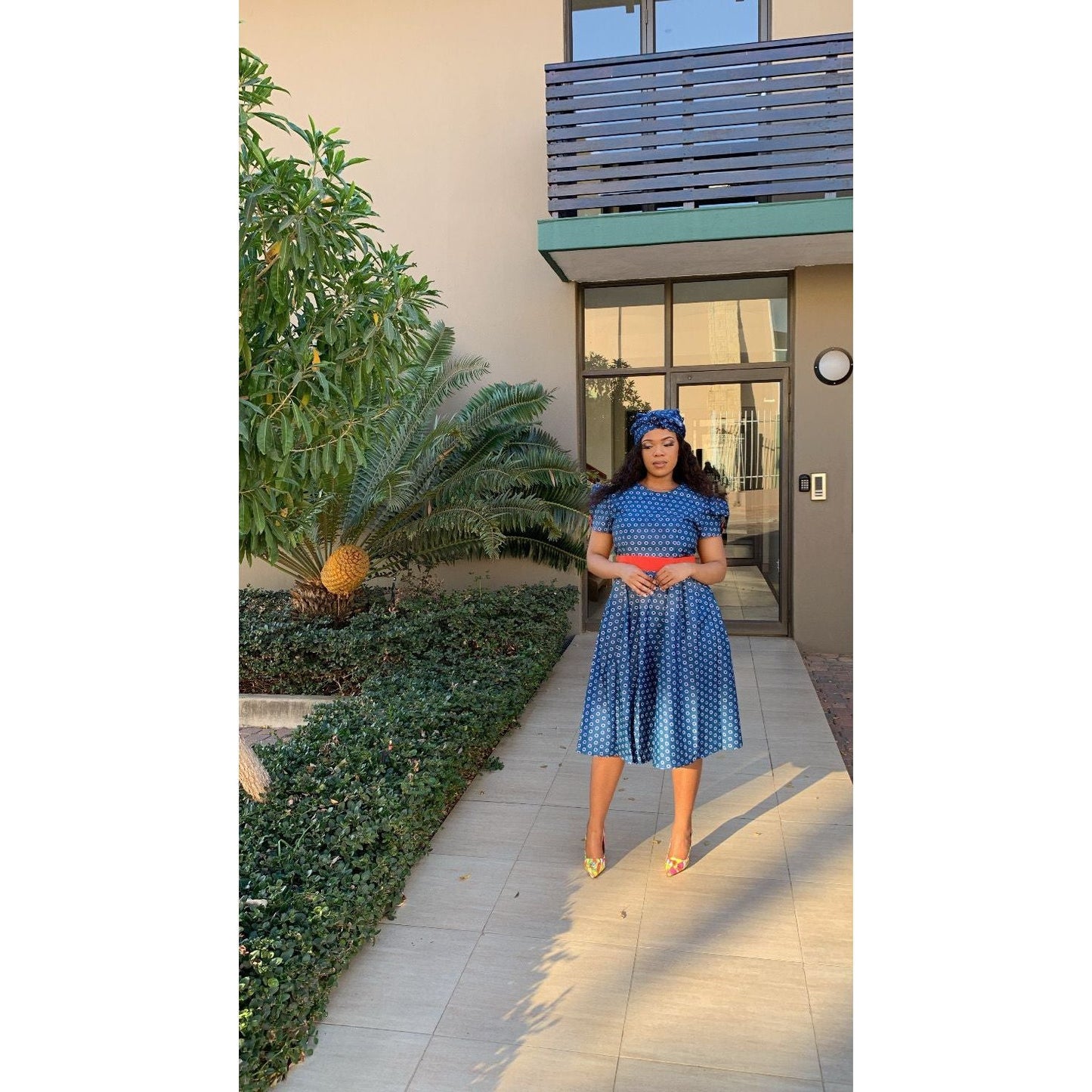 Short Sleeve Round Neck Ankara Dress