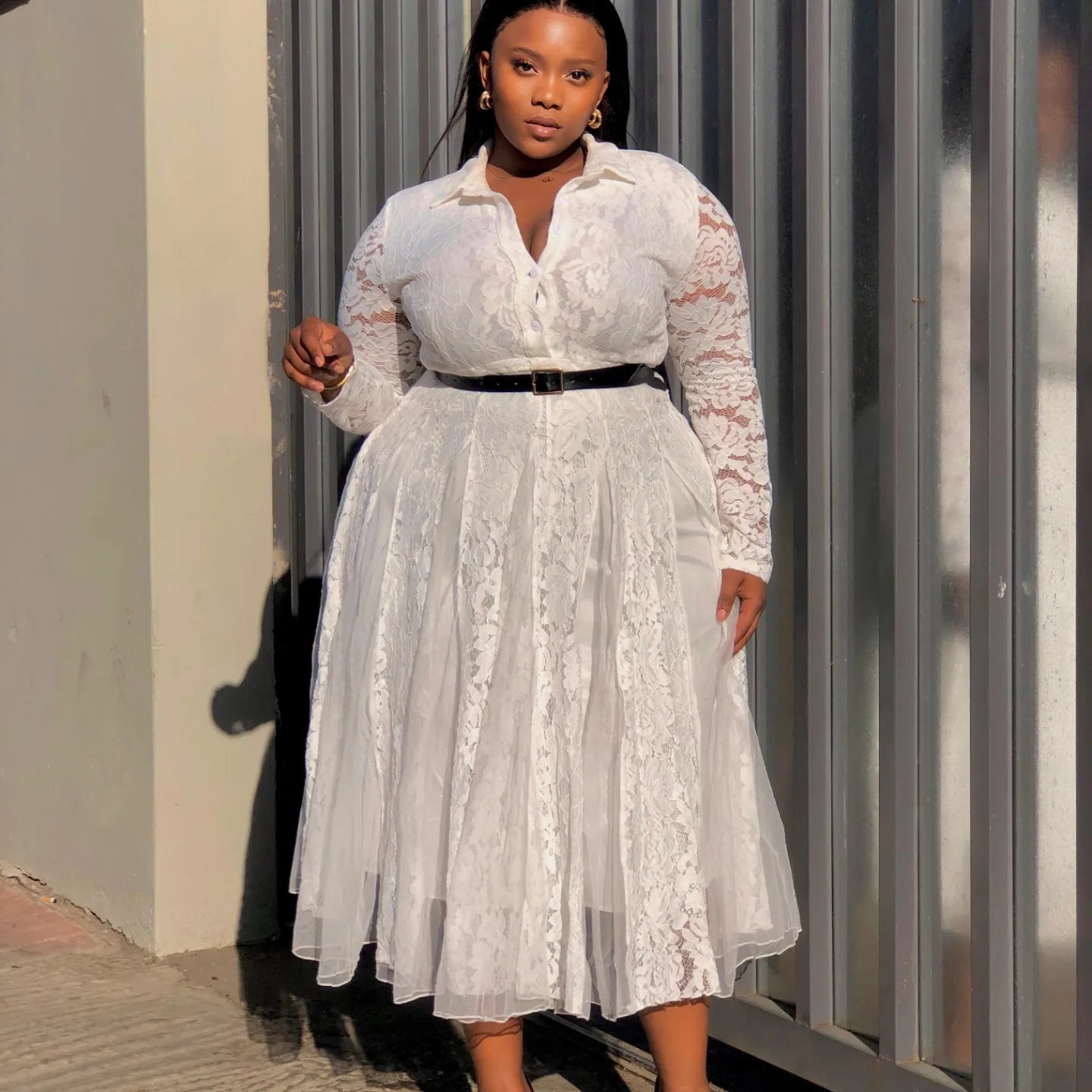 Pleated Lace Vintage Dress