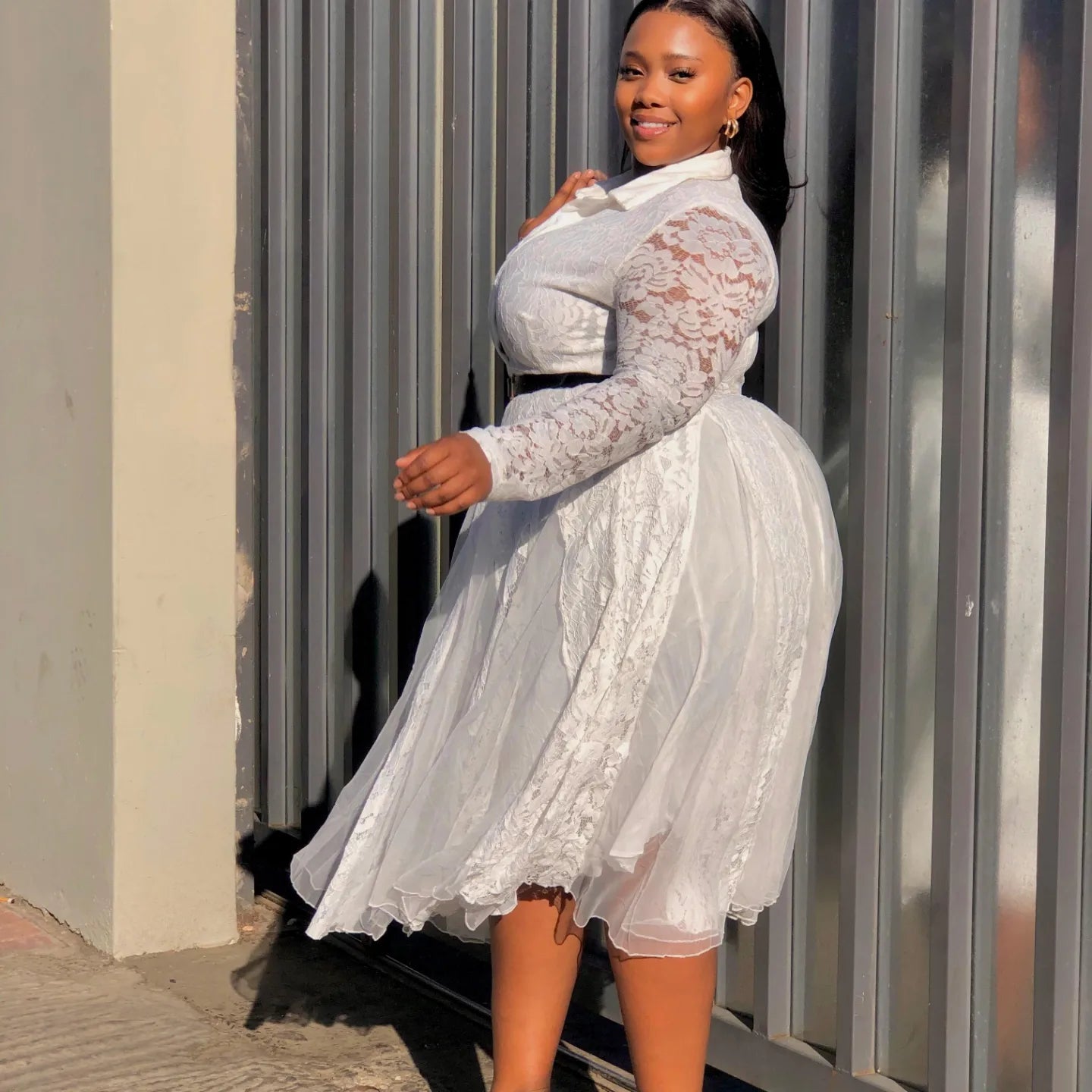 Pleated Lace Vintage Dress