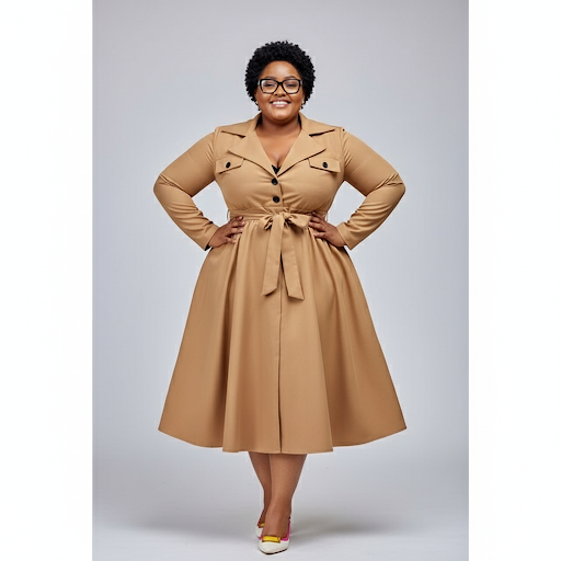 Plus Size Button Detailed With Waistbelt Midi Dress
