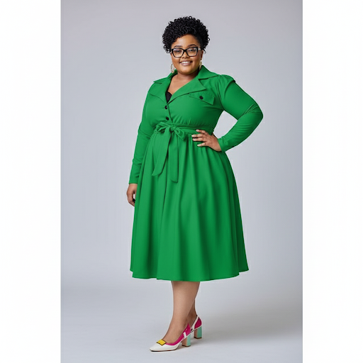 Plus Size Button Detailed With Waistbelt Midi Dress
