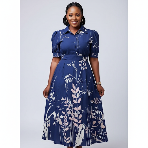 Plus Size Floral Puffy Sleeves Printed Maxi Dress