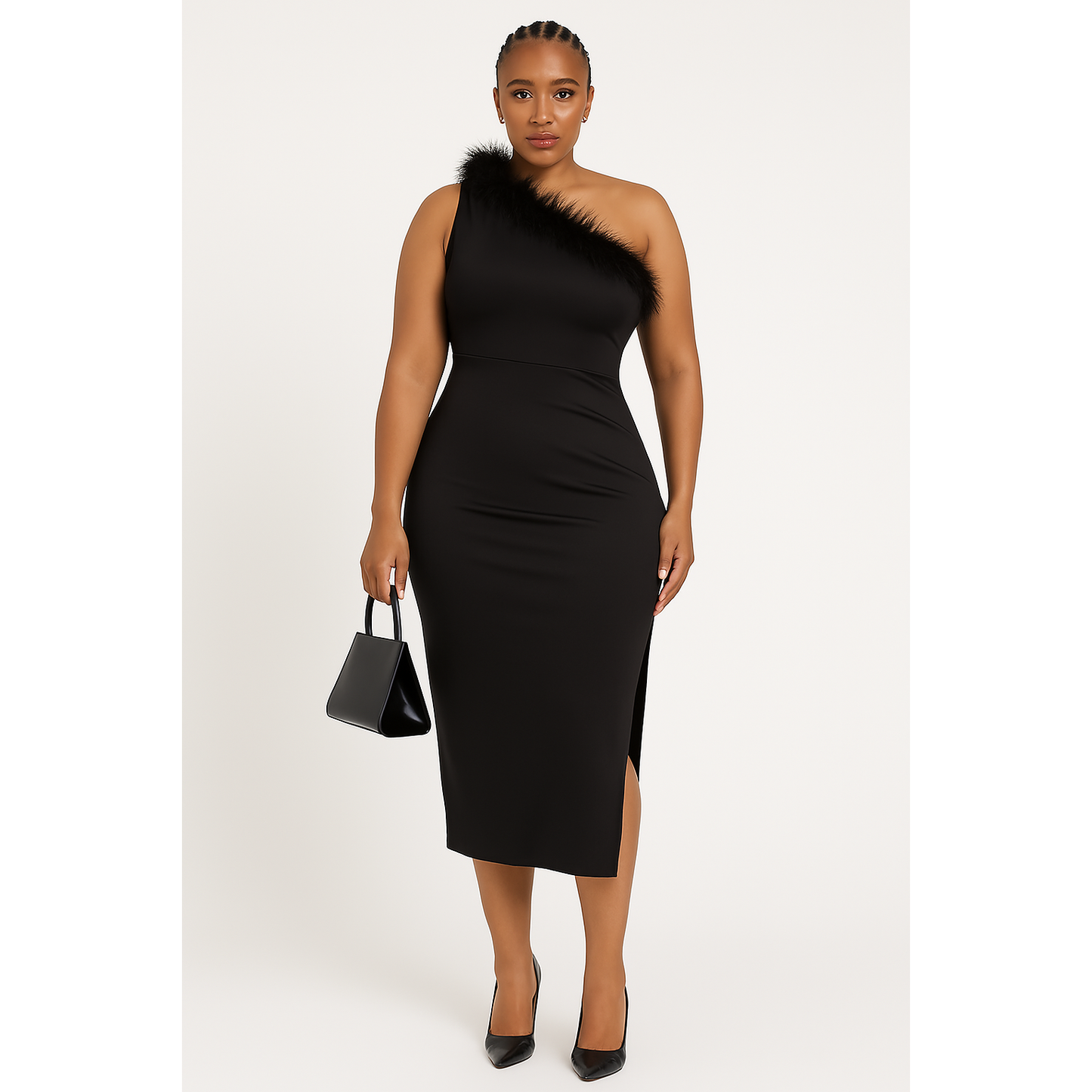 One Arm Fluffy Bodycon Dress