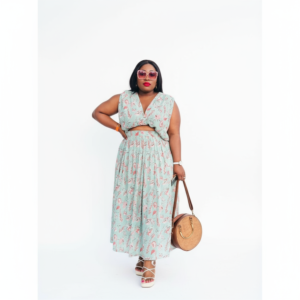 Could Shoulder Top and High Waisted Skirt Set