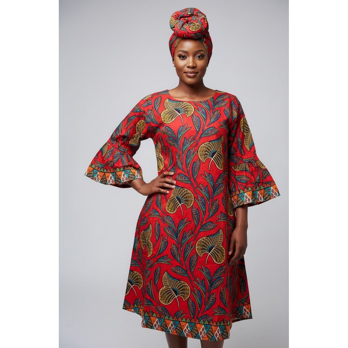 3/4 Sleeves Midi Ankara Dress
