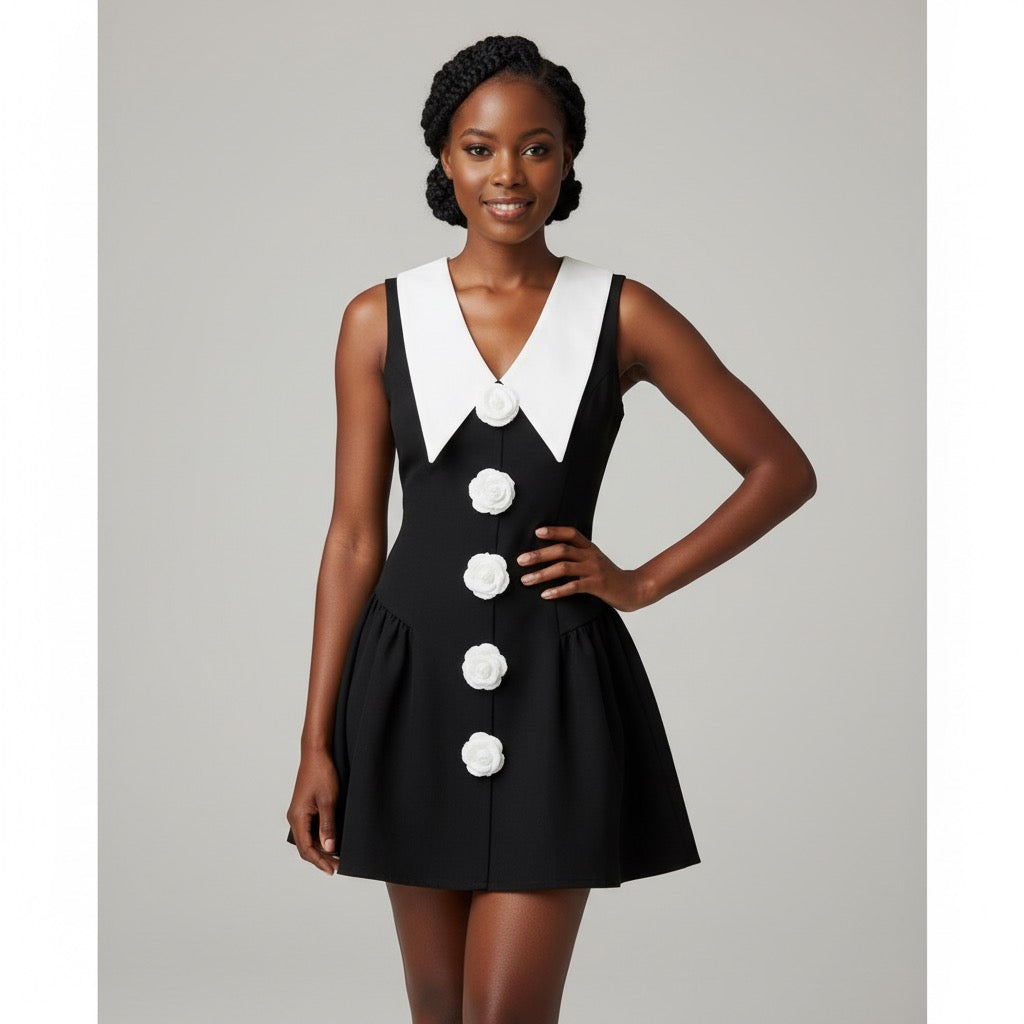 Plus Size Floral Print Collar Sleeveless Casual Dress