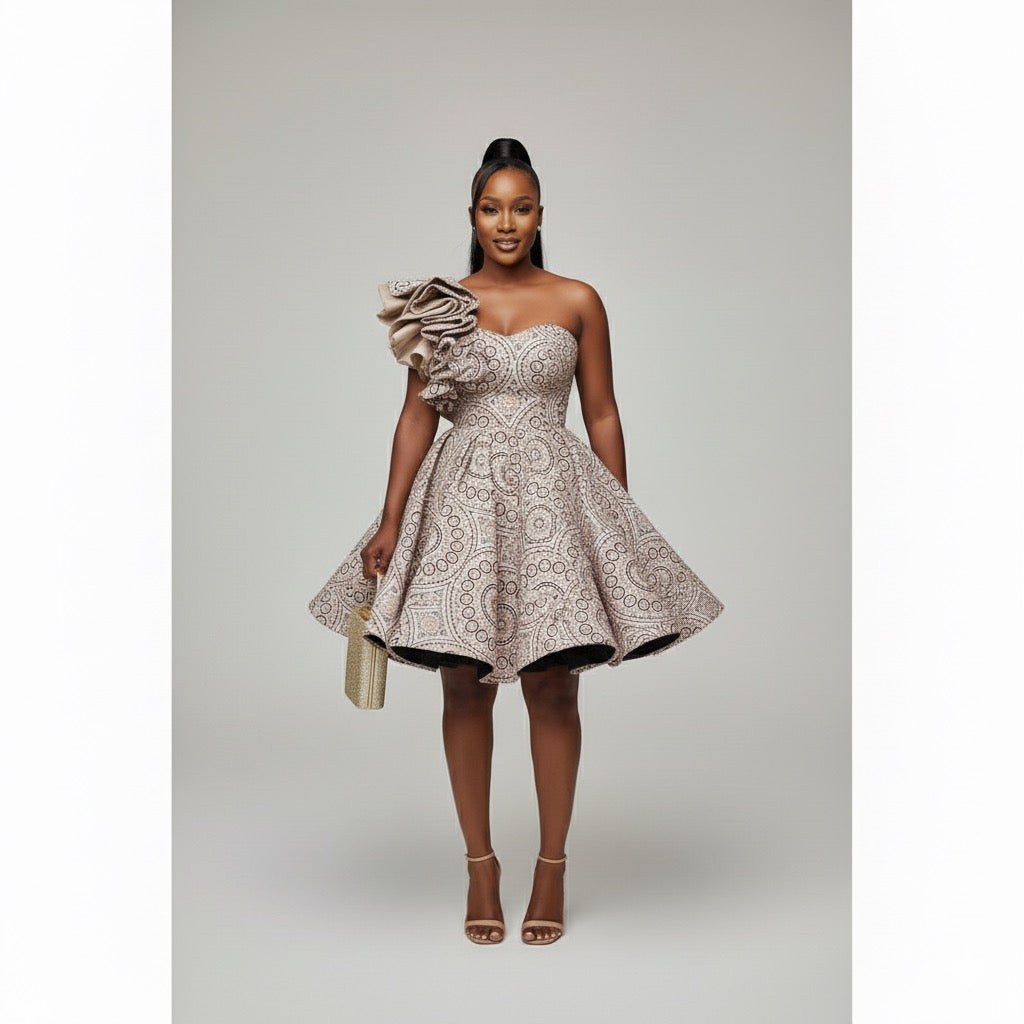 Vintage Flare Ruffle One Shoulder Dress