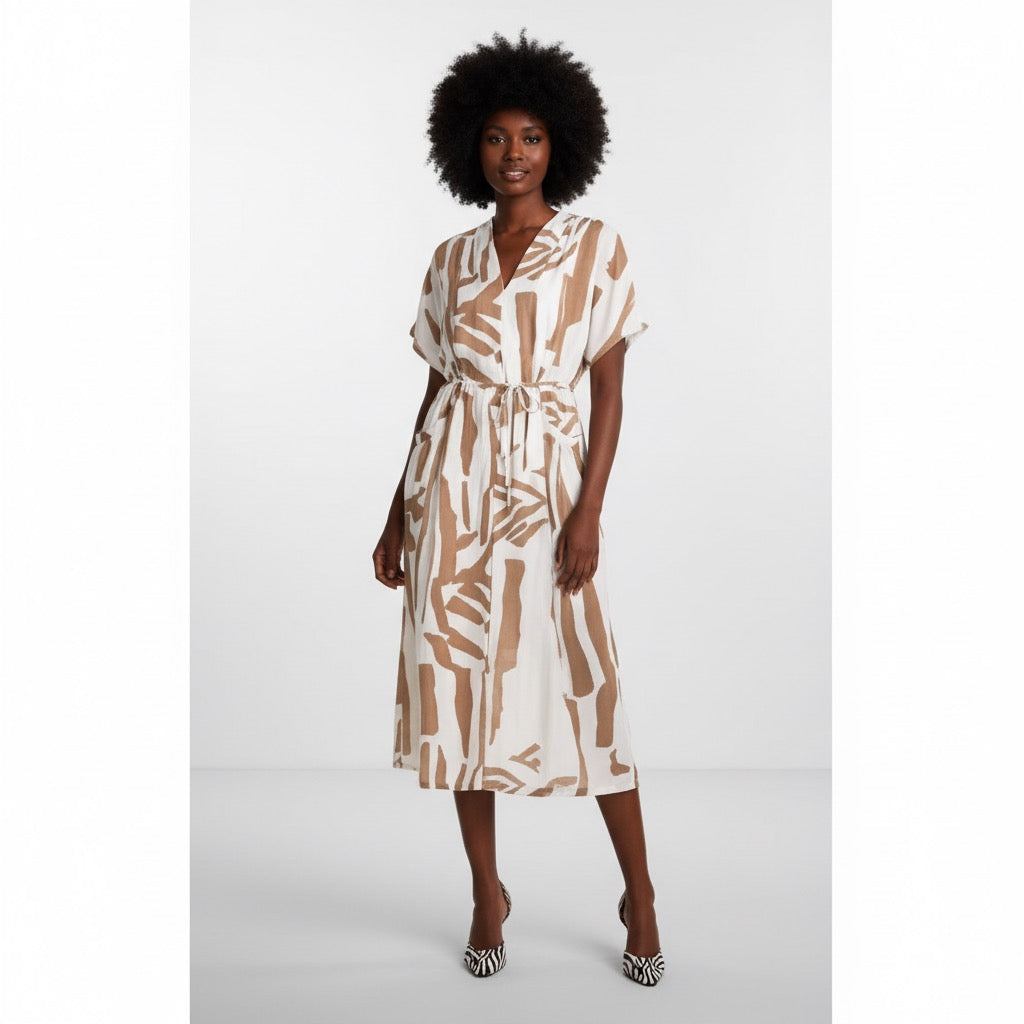 Abstract Print Button Front Midi Dress