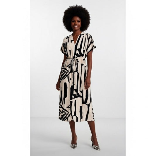 Abstract Print Button Front Midi Dress