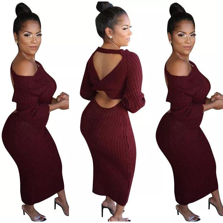 Sweater Long Sleeve Backless Dress