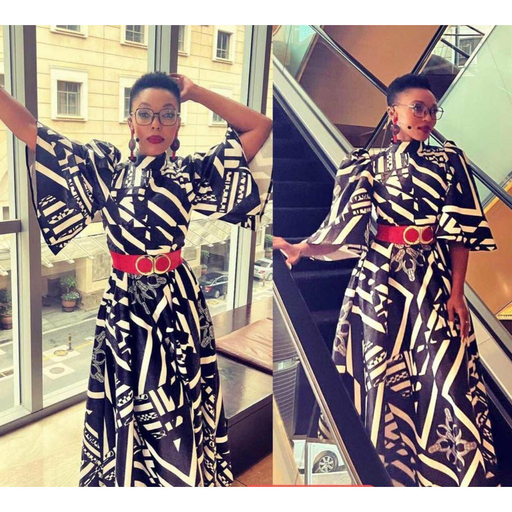 Irregular Lines Puff Sleeve Dress