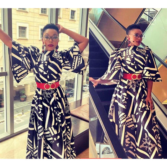 Irregular Lines Puff Sleeve Dress