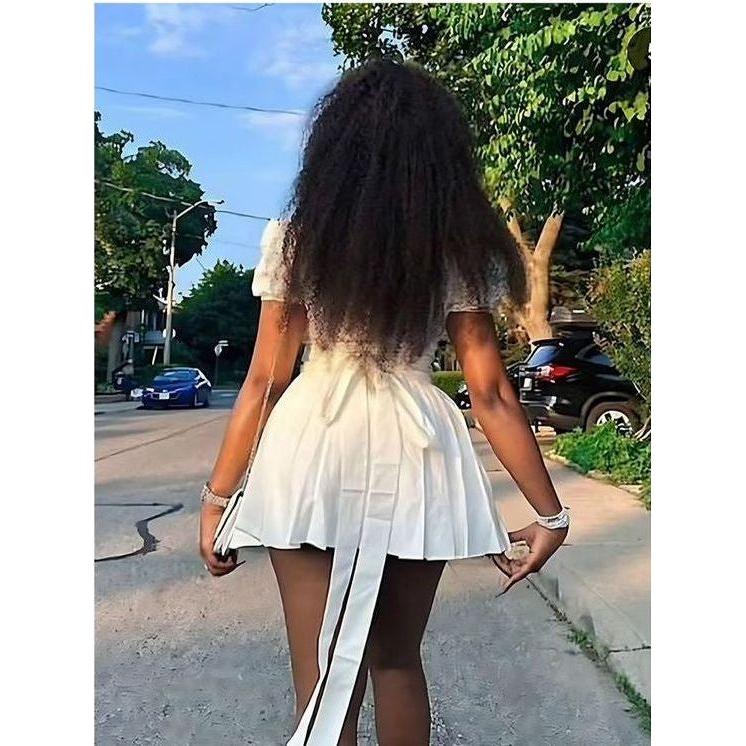 Sexy Deep V-Neck Pleated Mini Dress.