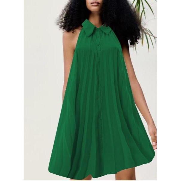 Sleeveless Buttoned Halter Mini Dress