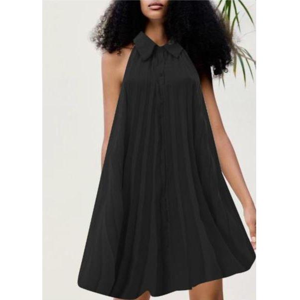 Sleeveless Buttoned Halter Mini Dress