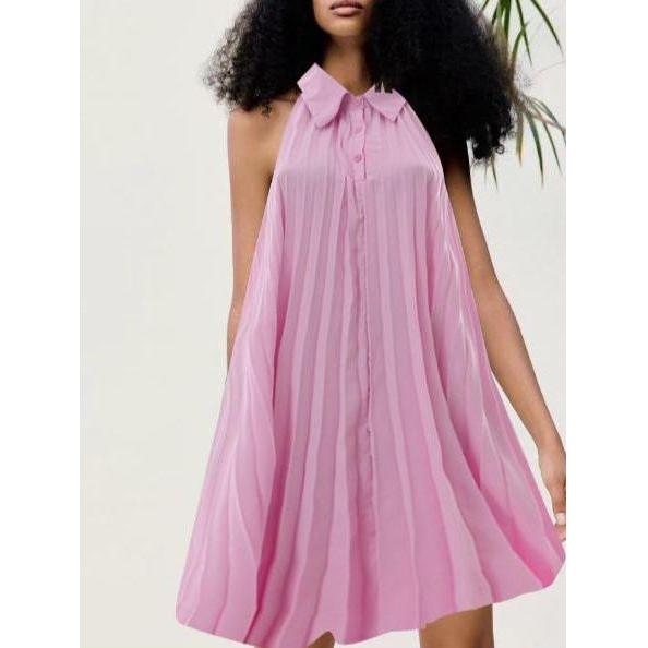 Sleeveless Buttoned Halter Mini Dress