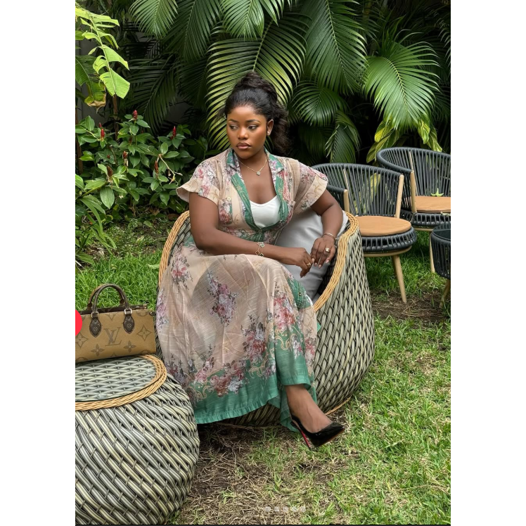 Short Sleeve V-Neck Multi-Color A-Line Maxi Dress