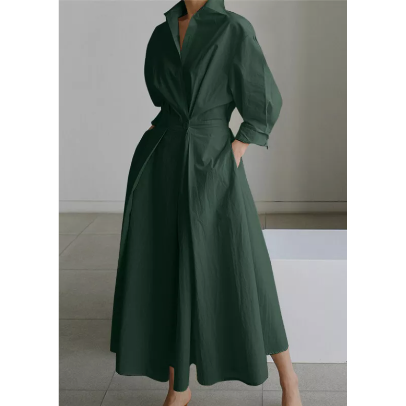 Long Sleeve Spring Elegant Lapel Neck Sundress
