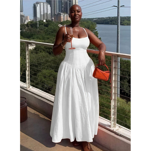 Solid Ruched Cami Black Long Dress