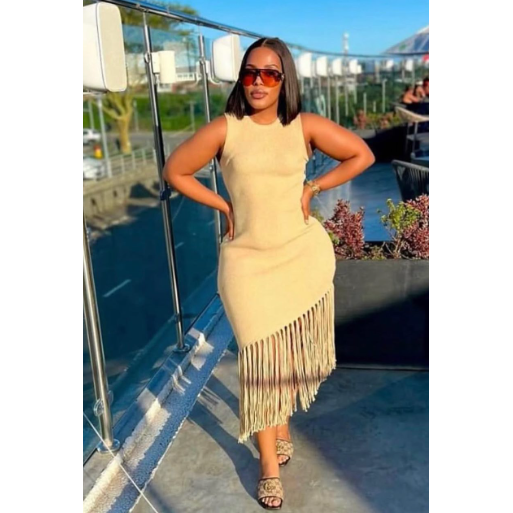 Woman’s Knitted Tussle Midi Fringe Dress