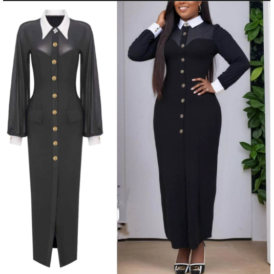 Ruffle Stand Collar Flared Sleeve Fitted Fishtail Hem Elegant Long Dress